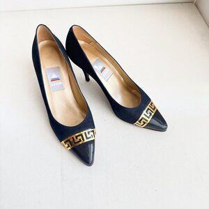 Vintage Aldo Black  Suede Gold tone Accent Classic Heels 6.5